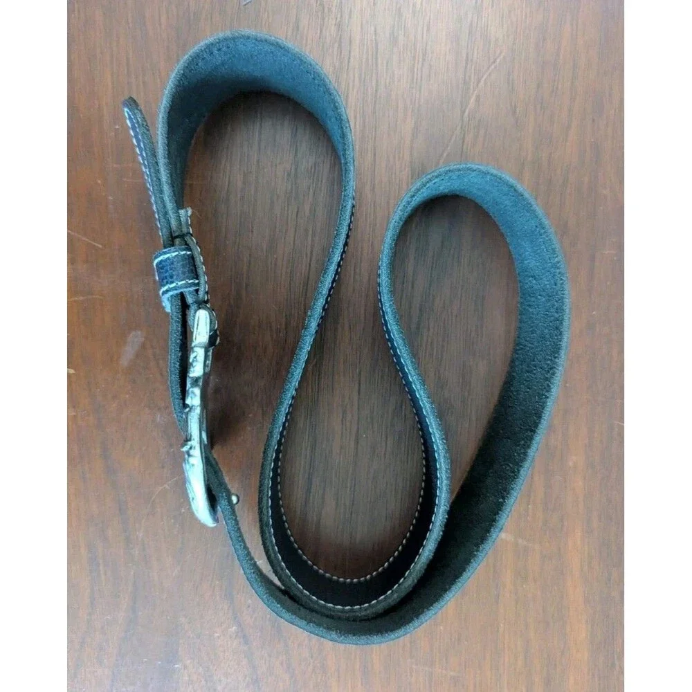 Vintage Italian Leather Belt Womens M Black Pebbled Ornate Pewter Buckle 34-38